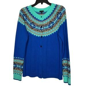 Talbots Nordic Fair Isle Button Down Lambswool Blend Cardigan Size Medium